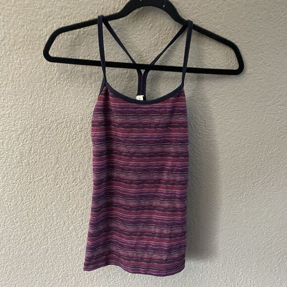 Lululemon Power Y Tank Top Womens 4 Purple Multistripe Shelf Bra Gym Active - Picture 3 of 7